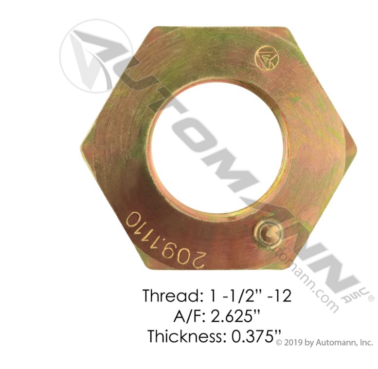 Spindle Nut Meritor A/F:2.625 Thread:1-1/2-12 Thinckness: 0.375 /209.1110 /E-2299, R002299, 1227U541, 1804035
