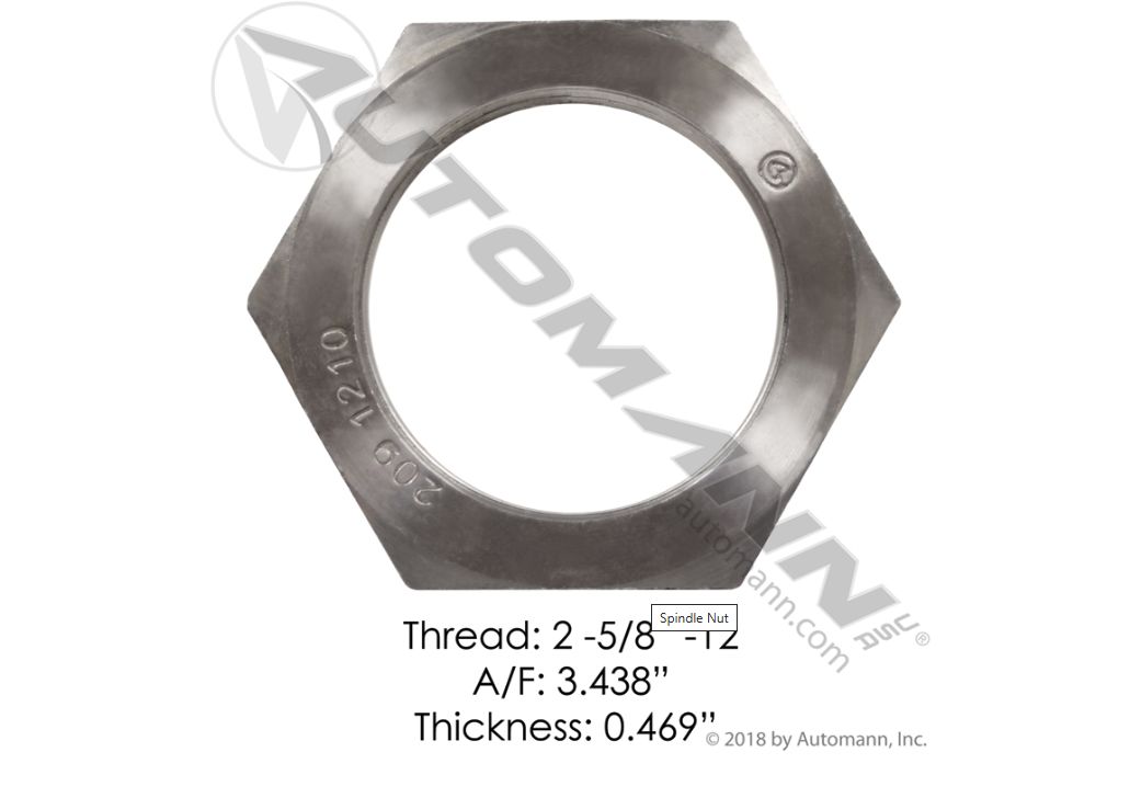 Spindle Nut Applications Eaton, Ford, Merito  A/F:3.438 Thread:2-5/8-12 Thickness:0.469/209.1210 /E-2462, R002462, 1227E1045