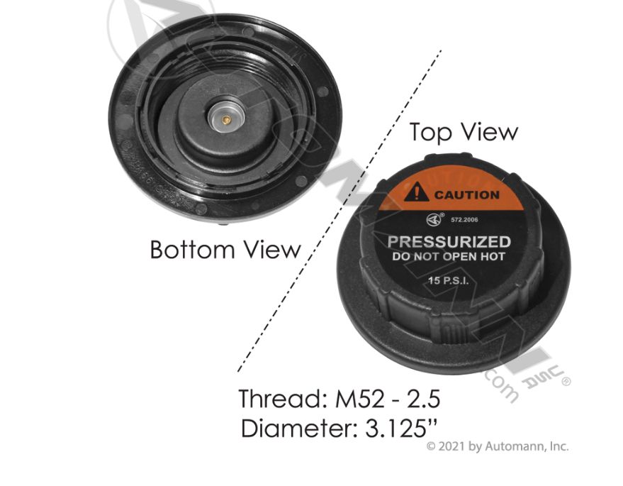 Coolant Reservoir Cap International Applications 15 PSI Tread ;M52-2.5 - diameter:3.125&quot;/572.2006/ 3578833C1, 3578833C2, 3578833C3, RC1560