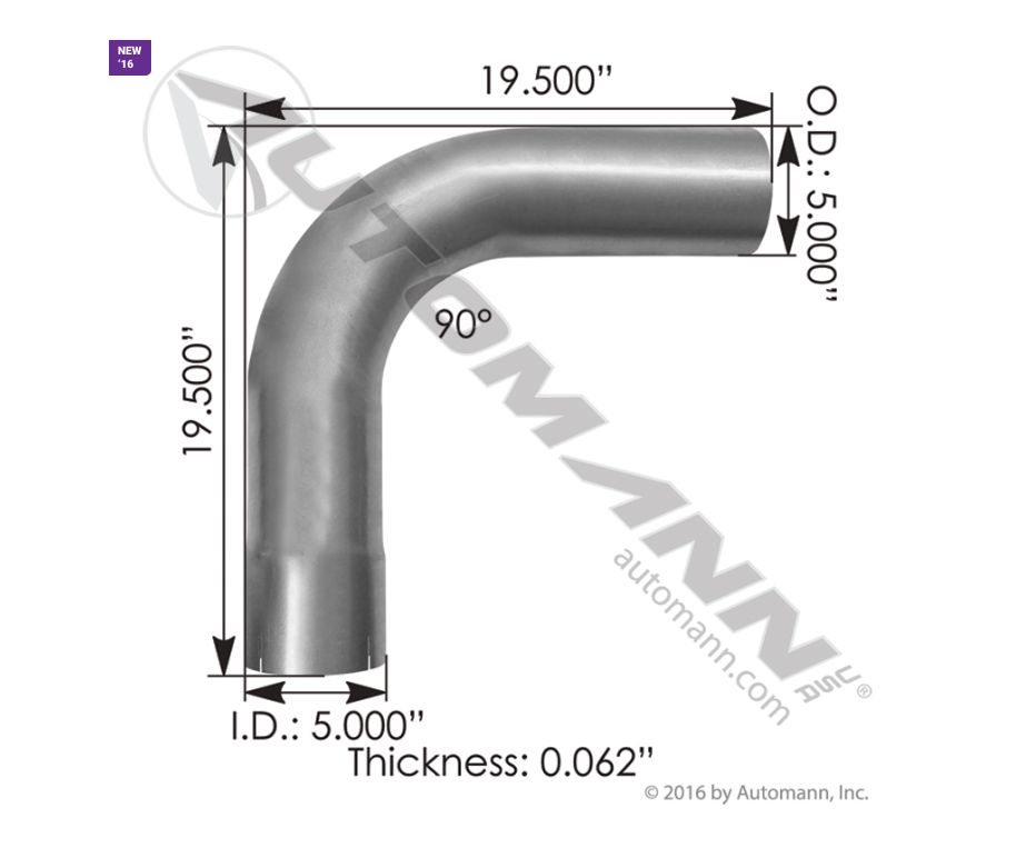 Exhaust Pipe - Elbow 5&quot; 90Â° ID ALZ - Length 20&quot; ( Male / Female )