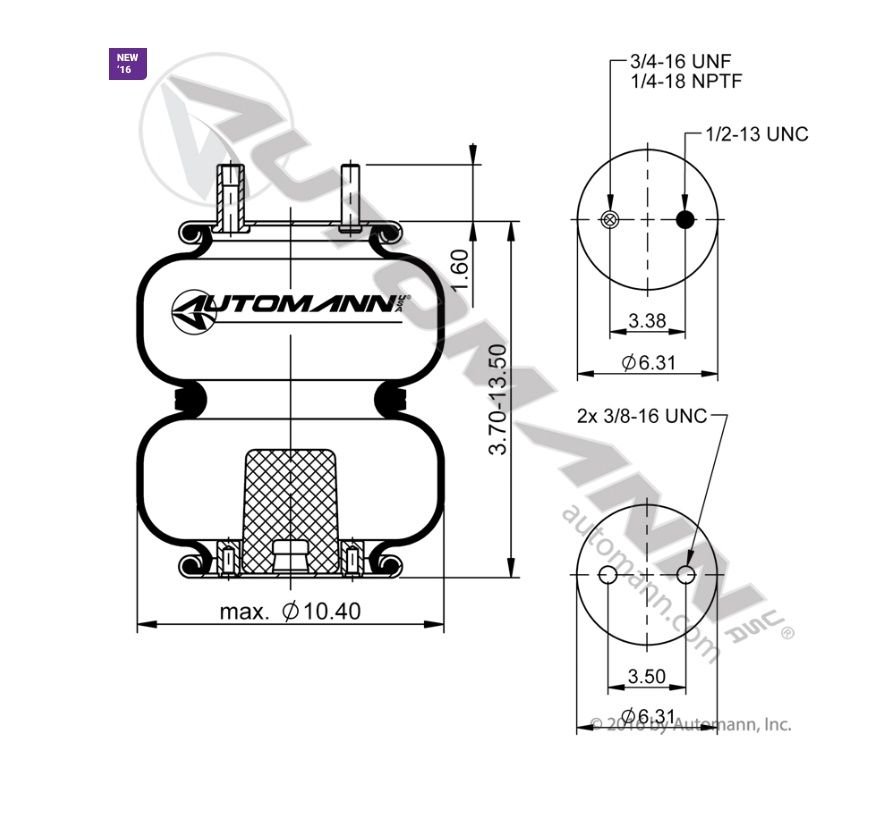 Air Spring Double Convoluted /6962/ ABSP2B12RA-6962 /6962, 2B9-607, 64557, S21323