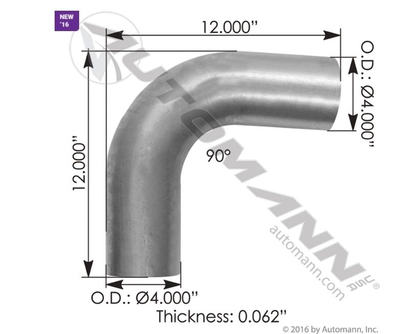 Exhaust Elbow 4in 90 Deg OD-OD ALZ /562.U4490S12A /L4901212SA, P206346, 0049012A