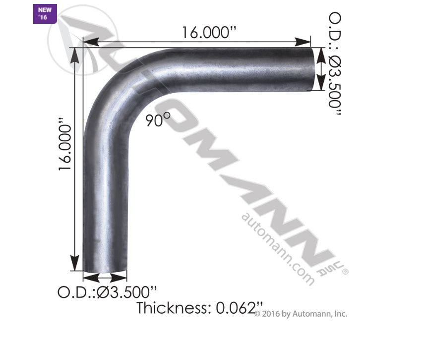 Exhaust Elbow 3.5in 90 Deg OD-OD ALZ /562.U43590S16A /L35901616SA, P207328, 00359016A