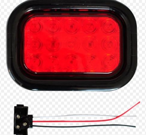 Rectangular Stop Turn and Tail Lamp Red W/ Grommet and Pigtail 15 LED /320-5940R-12V