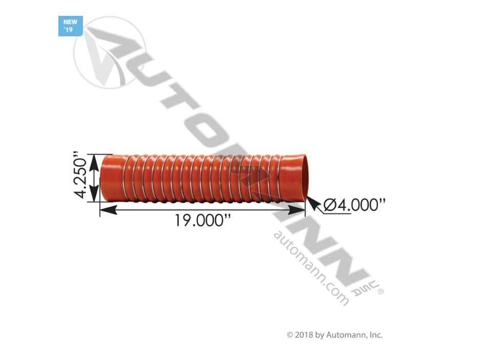 Coolant Hump Hose Hot Side 4&quot;x19&quot; T680, 17-Rings, Red Silicone, 4.0&quot; x 19.0&quot; Applications Kenworth /  561.59024 / D501024