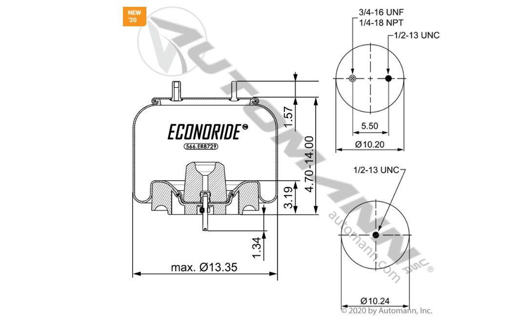 Econoride Air Spring Rolling Lobe Applications Meritor / 566.ER8729 / 8729, 1R13-130, 77963, AB1DK25D-8729