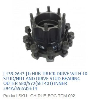 HUB TRUCK DRIVE OUTER 580/572 INNER 594A/592A  /  139-2643
