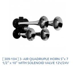 AIR QUADRUPLE  HORN  5&quot;x 7 1/2&quot; x 10&quot;  WITH SOLENOID VALVE 12V/24V / 309-104