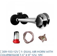DUAL AIR HORN  WITH COMPRESSOR 7.5&quot; X 9&quot; 12V. 1PC / 309-103-12V