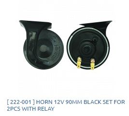 Horn 12V 90MM Black set for 2pcs with relay