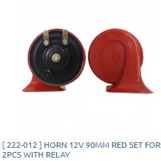 Horn 12V 90MM red set for 2pcs with relay / 222-012