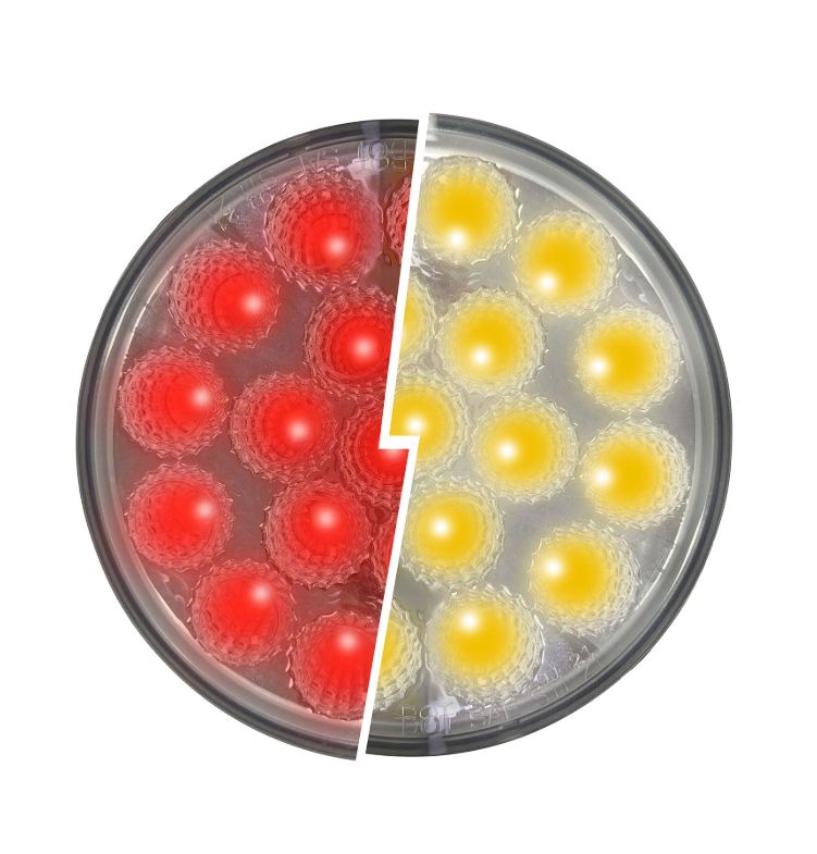 4" Round LED Light Dual Function Red/Amber Strobe Clear Lens 12-24 Volts  / F238708