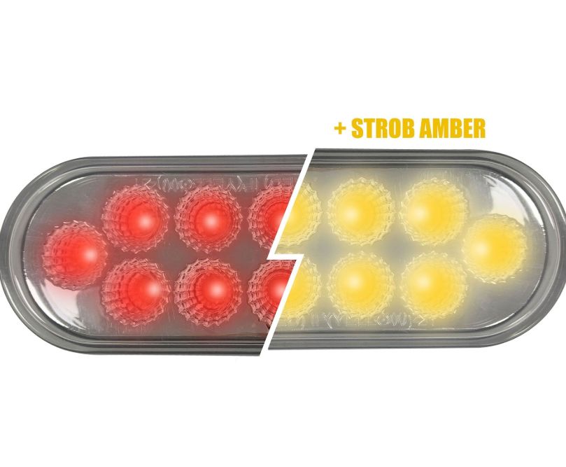 6" Oval LED Light Dual Function Red/Amber Strobe Clear Lens 12-24 Volts / F238711
