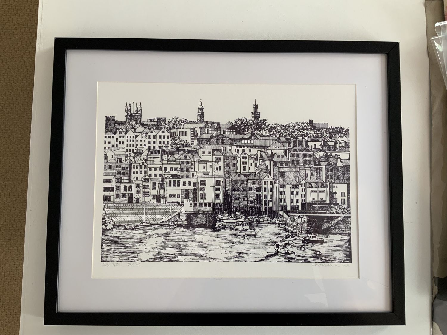 Natasha K He Framed Limited Edition Print, Size: A3, Title: St Peter Port, orientation: landscape