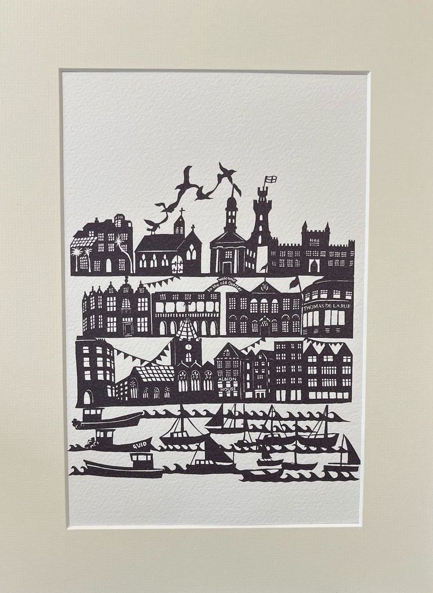 Mounted Small Prints by Iris &amp; Dora, Colour: Black, Design: St Peter Port
