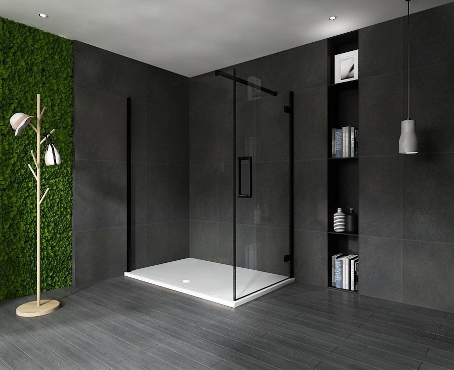 COIN DE DOUCHE 90X90X200CM PAROI 1086 + PORTE VITRA-BLACK-1090 TRANSPARENT