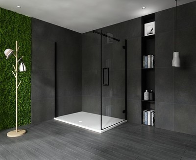 COIN DE DOUCHE 160X90X200CM PAROI 1156 + PORTE VITRA-BLACK-1090 TRANSPARENT
