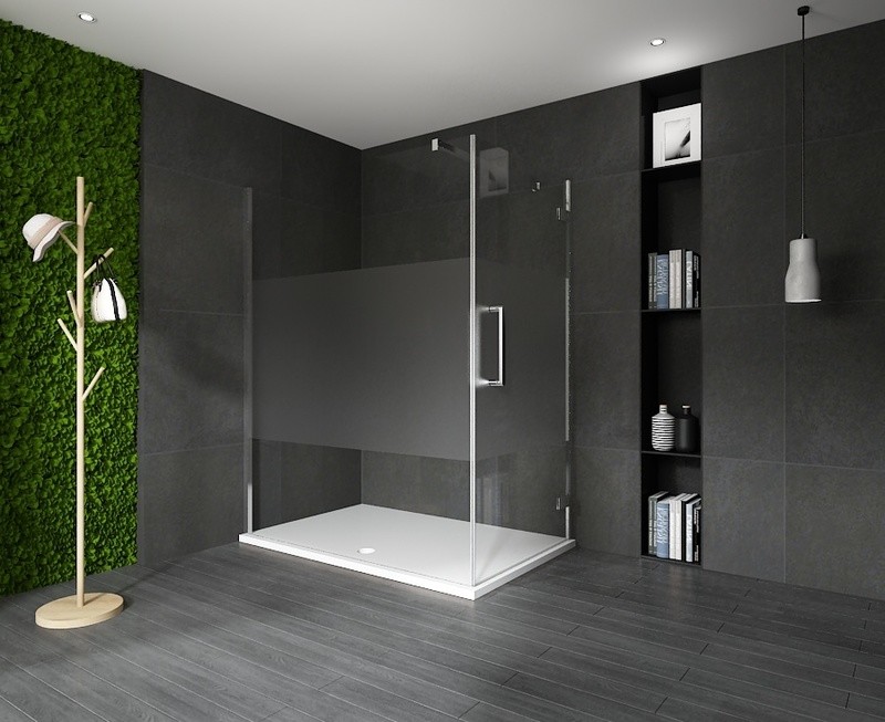 COIN DE DOUCHE 80X90X200CM PAROI 2076 + PORTE VITRA-CHROME-2090 TRANSP / BANDE OPAQUE