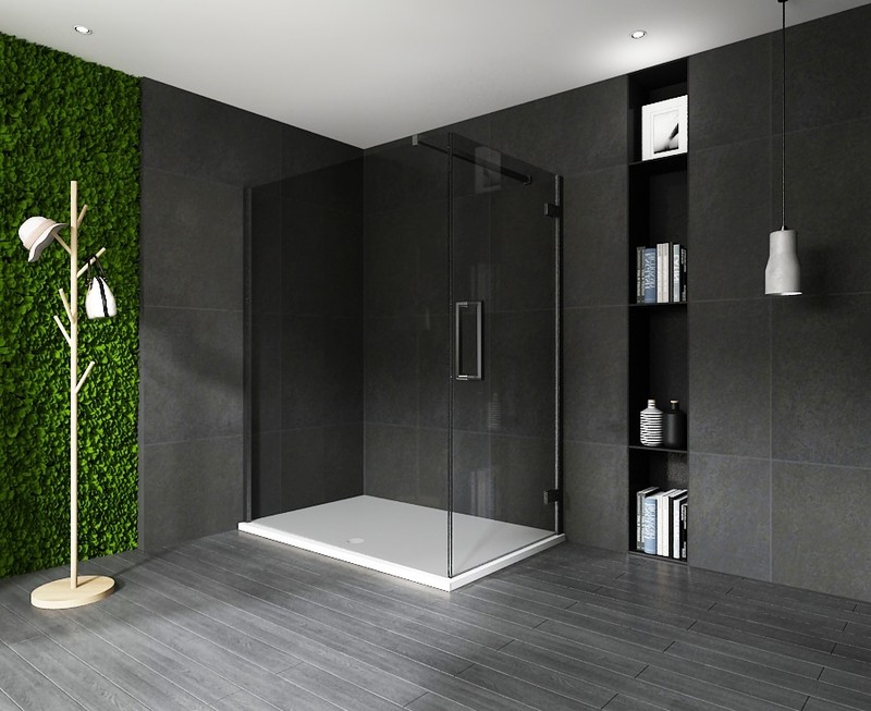 COIN DE DOUCHE 80X90X200CM PAROI 3076 + PORTE VITRA-BLACK-3090 GRIS