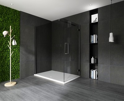 COIN DE DOUCHE 90X90X200CM PAROI 3086 + PORTE VITRA-BLACK-3090 GRIS