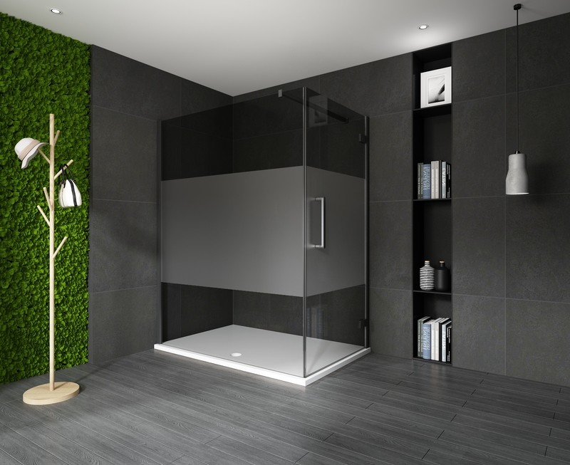 COIN DE DOUCHE 80X90X200CM PAROI 4076 + PORTE VITRA-BLACK-4090 GRIS / BANDE OPAQUE