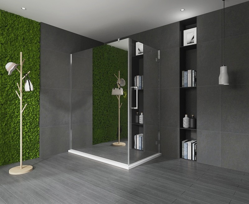 COIN DE DOUCHE 80X90X200CM PAROI 5076 + PORTE VITRA-CHROME-5090 REFLET ( EFFET MIROIR )