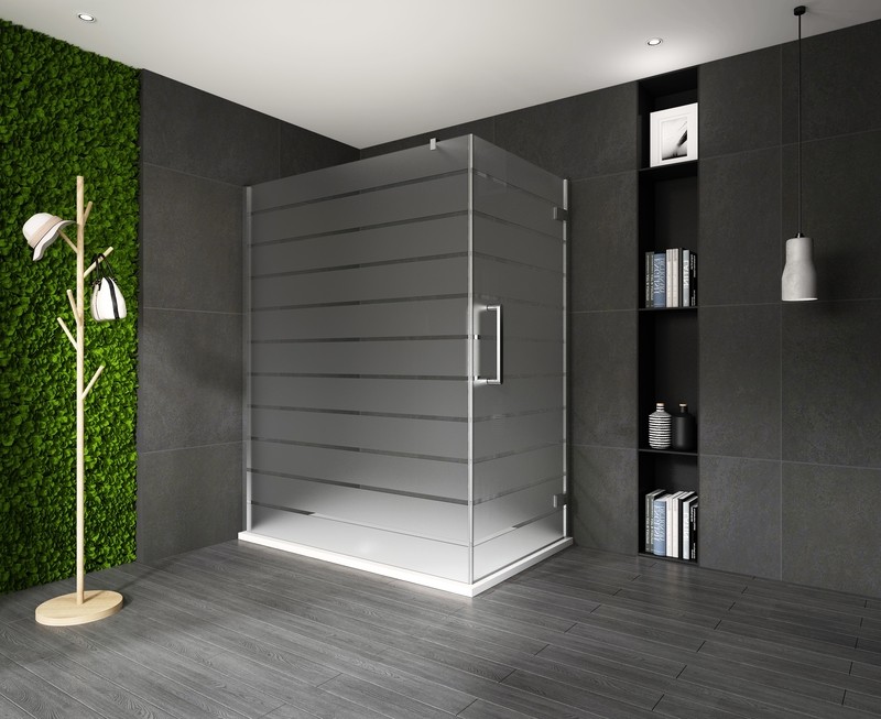 COIN DE DOUCHE 80X90X200CM PAROI 6076 + PORTE VITRA-CHROME-6090 STRIPE TRANSPARENT