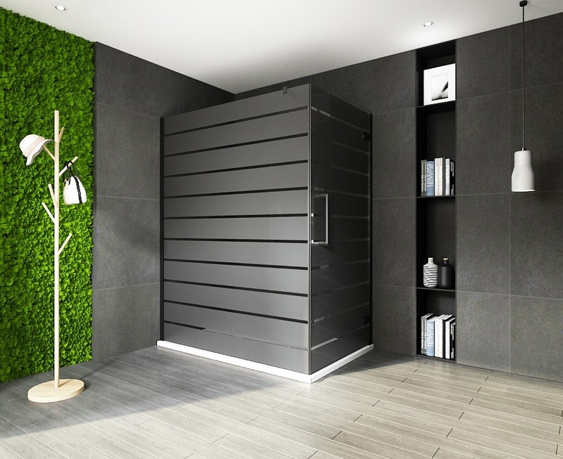 COIN DE DOUCHE 80X90X200CM PAROI 7076 + PORTE VITRA-BLACK-7090 STRIPE GRIS