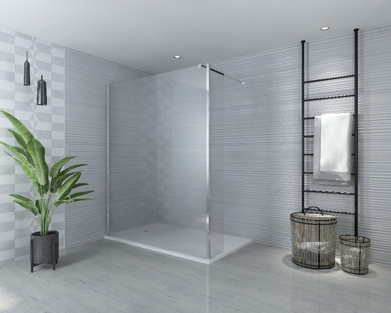PAROI DE DOUCHE VERSION D&#39;ANGLE OUVERTE 80CM VERRE TRANSPARENT VITRA-1076 AVEC PANNEAU LATERAL FIXE VITRA-1028