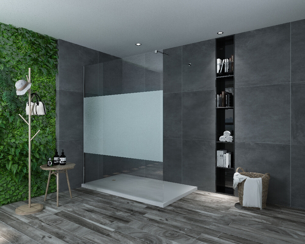 PAROI DE DOUCHE VERSION D&#39;ANGLE OUVERTE 90CM VERRE TRANSPARENT / BANDE OPAQUE VITRA-2086