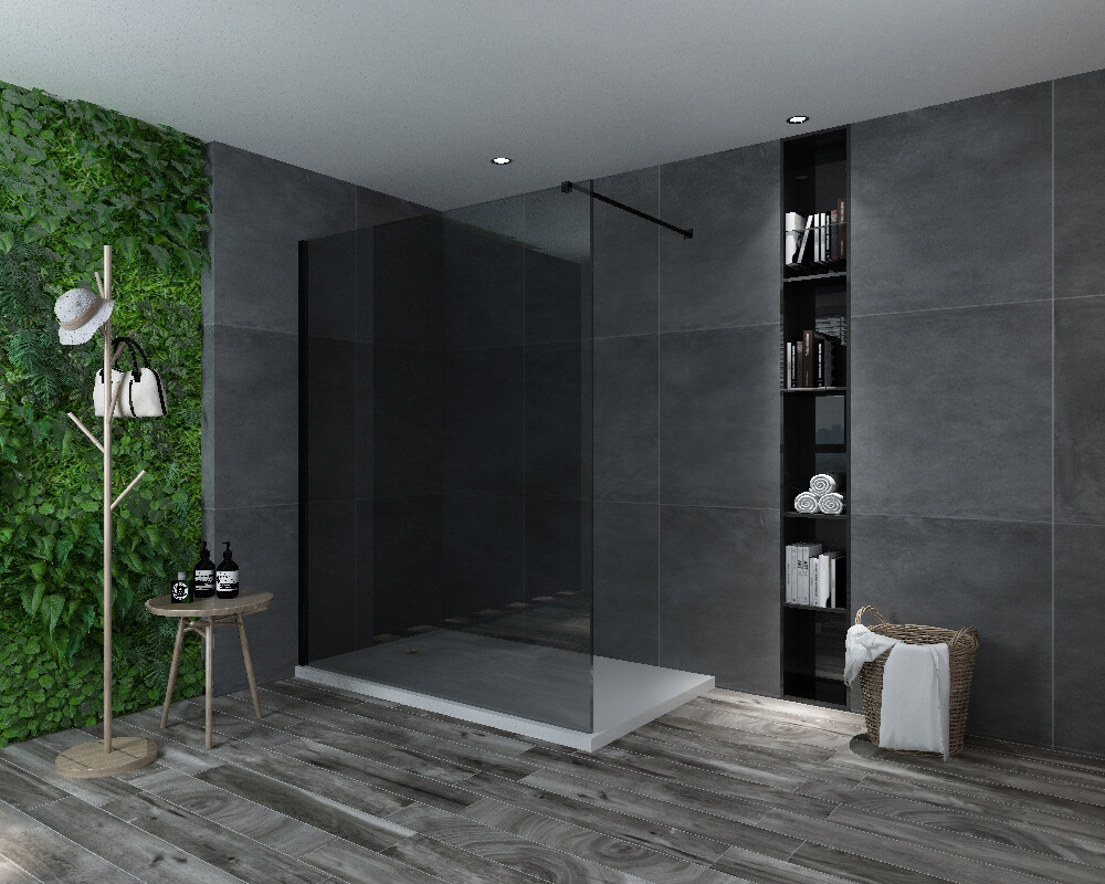 PAROI DE DOUCHE VERSION D&#39;ANGLE OUVERTE 140CM VERRE GRIS VITRA-3136