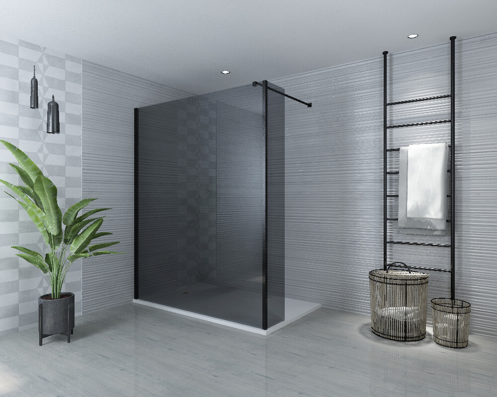 PAROI DE DOUCHE VERSION D&#39;ANGLE OUVERTE 80CM VERRE GRIS VITRA-3076 AVEC PANNEAU LATERAL PIVOTANT VITRA-3041