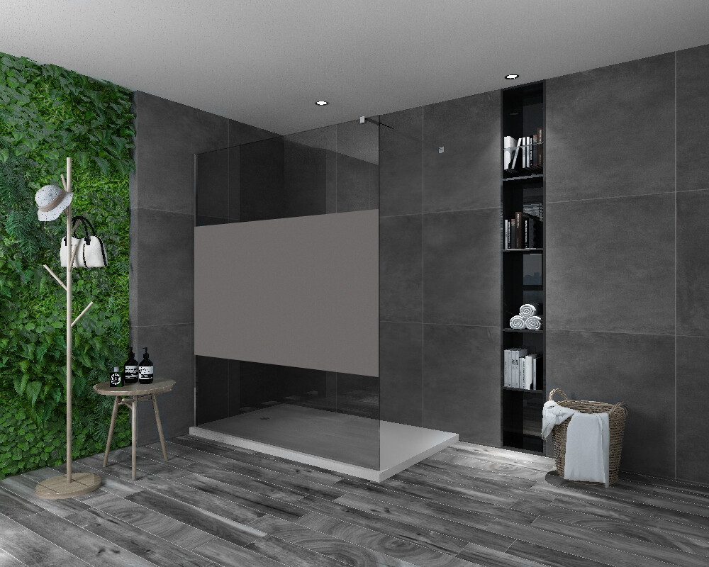 PAROI DE DOUCHE VERSION D&#39;ANGLE OUVERTE 80CM VERRE GRIS / BANDE OPAQUE VITRA-4076