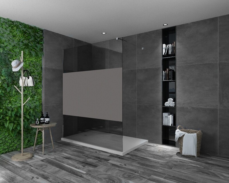 PAROI DE DOUCHE VERSION D'ANGLE OUVERTE 80CM VERRE GRIS / BANDE OPAQUE VITRA-4076