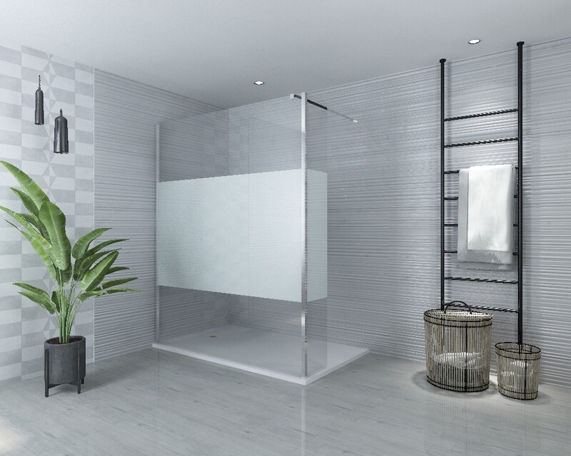PAROI DE DOUCHE VERSION D'ANGLE OUVERTE 80CM VERRE TRANSP / BANDE OPAQUE VITRA-2076 AVEC PANNEAU LATERAL PIVOTANT VITRA-2041