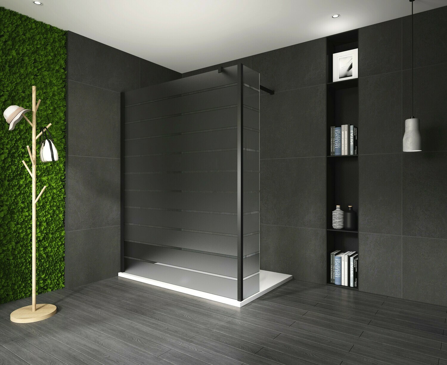 PAROI DE DOUCHE VERSION D&#39;ANGLE OUVERTE 140CM VERRE STRIPE GRIS VITRA-7136 AVEC PANNEAU LATERAL PIVOTANT VITRA-7041