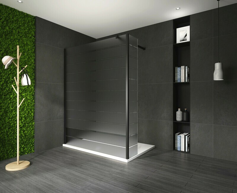 PAROI DE DOUCHE VERSION D&#39;ANGLE OUVERTE 80CM VERRE STRIPE GRIS VITRA-7076 AVEC PANNEAU LATERAL FIXE VITRA-7028