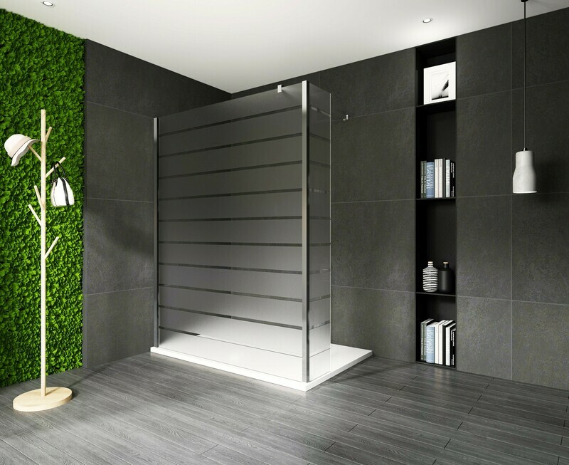 PAROI DE DOUCHE VERSION D&#39;ANGLE OUVERTE 80CM VERRE STRIPE TRANSPARENT VITRA-6076 AVEC PANNEAU LATERAL FIXE VITRA-6028