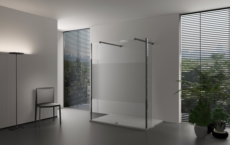 PAROI DE DOUCHE VERSION MURALE 80CM VERRE TRANSPARENT BANDE OPAQUE  VITRA-2076 AVEC PANNEAU LATERAL FIXE VITRA-2028