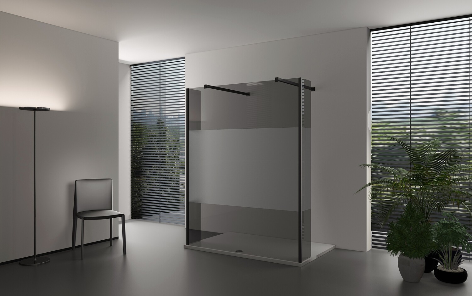 PAROI DE DOUCHE VERSION MURALE 180CM VERRE GRIS / BANDE OPAQUE VITRA-4176 AVEC PANNEAUX LATERAUX PIVOTANTS VITRA-4041