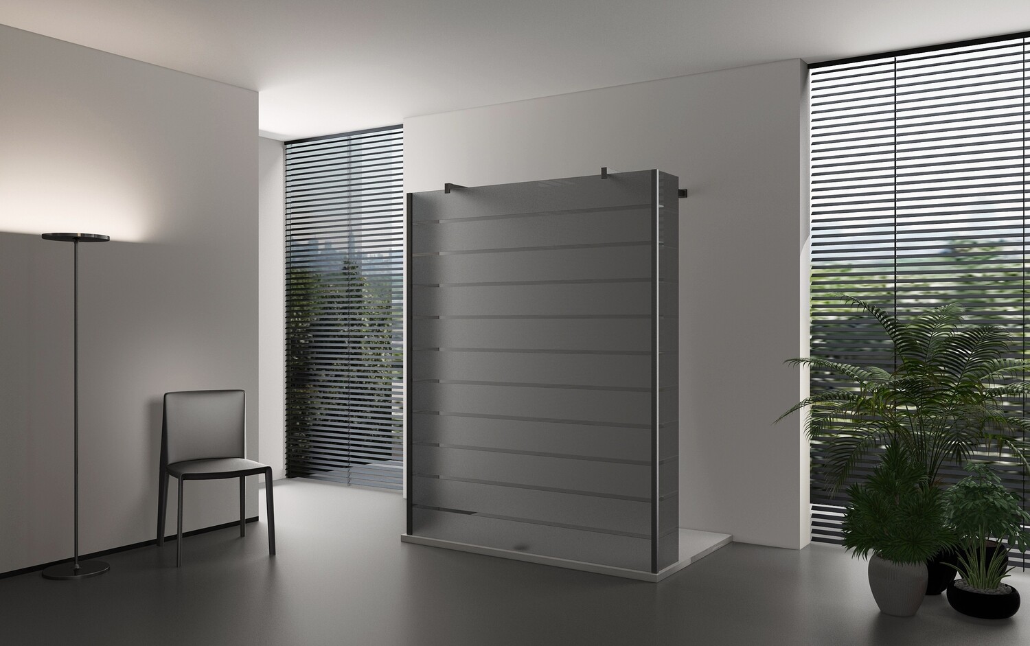 PAROI DE DOUCHE VERSION MURALE 140CM VERRE STRIPE GRIS VITRA-7136 AVEC PANNEAU LATERAL FIXE VITRA-7028
