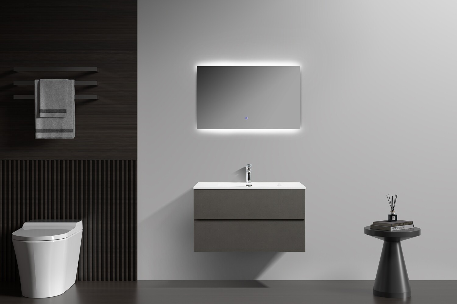 MEUBLE SALLE DE BAIN NEW ELITE ANGELA 900 CIMENT SLATE ASH