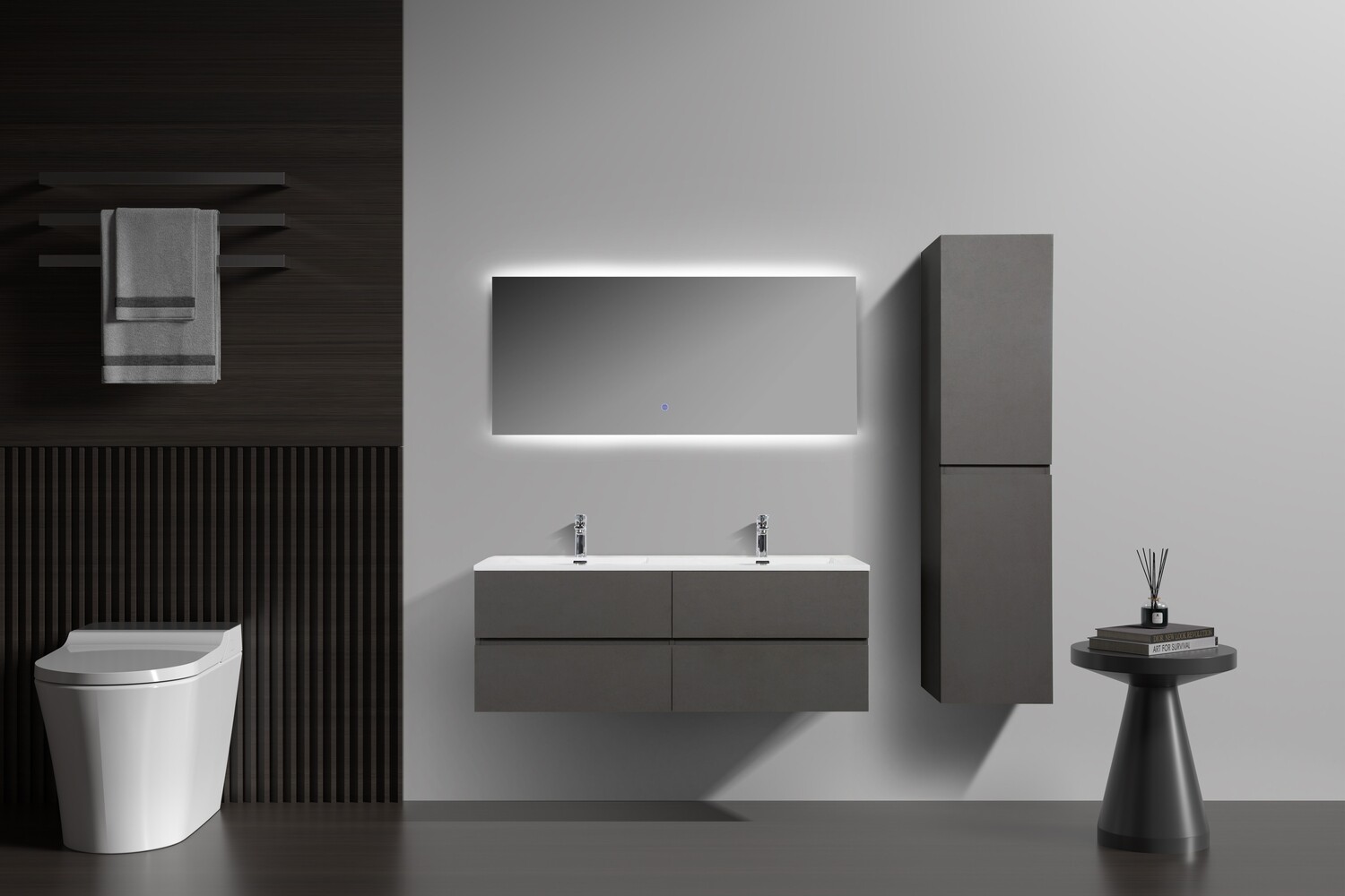 MEUBLE SALLE DE BAIN NEW ELITE ANGELA 1400 CIMENT SLATE ASH