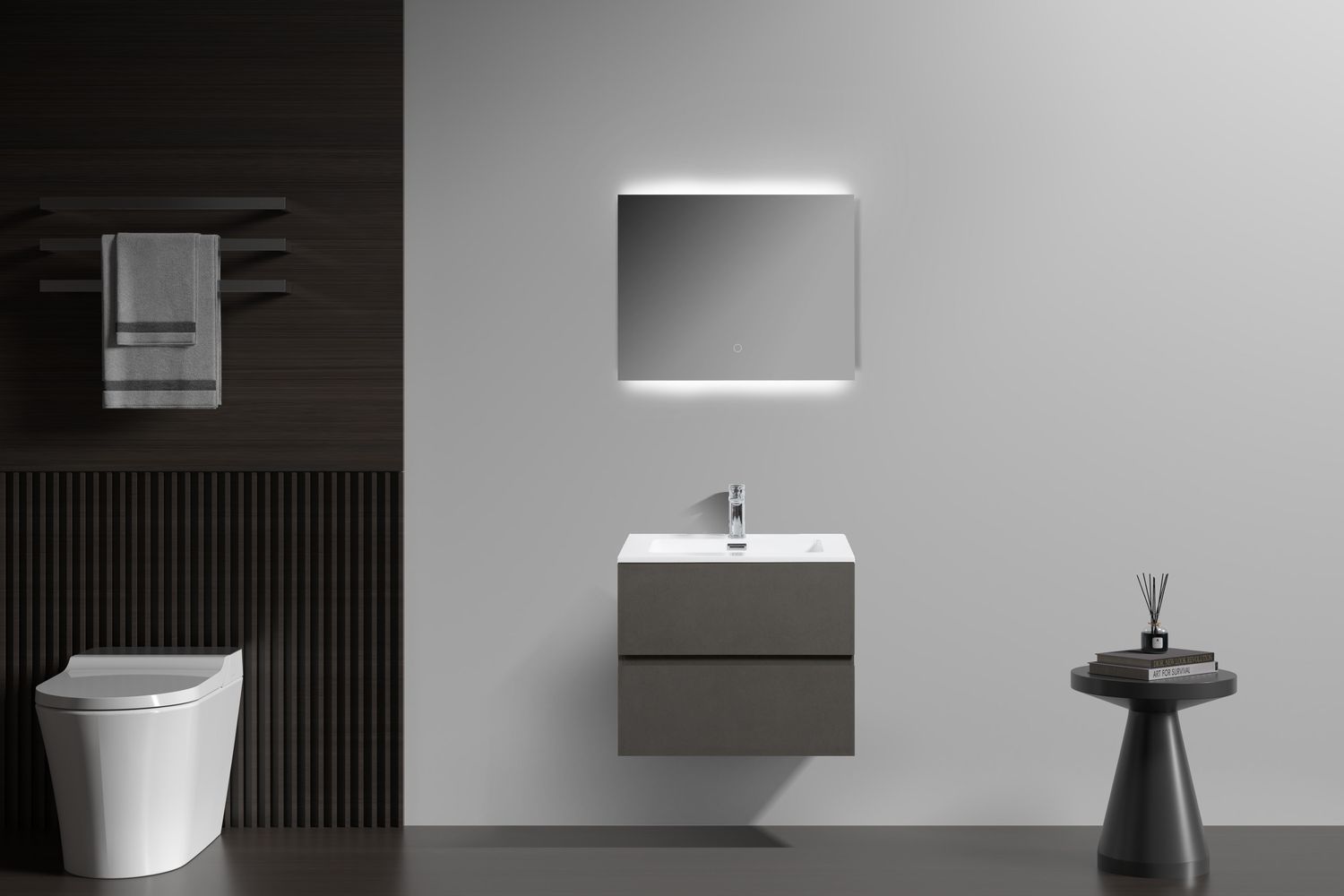 MEUBLE SALLE DE BAIN NEW ELITE ANGELA 600 CIMENT SLATE ASH