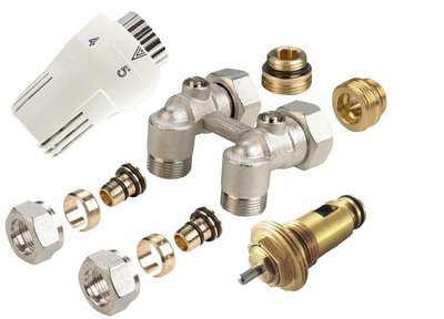 VANNE THERMOS. COMPLET MURALE : TETE M30 + INSERT + H-BLOCK MURALE + RACCORDS M22