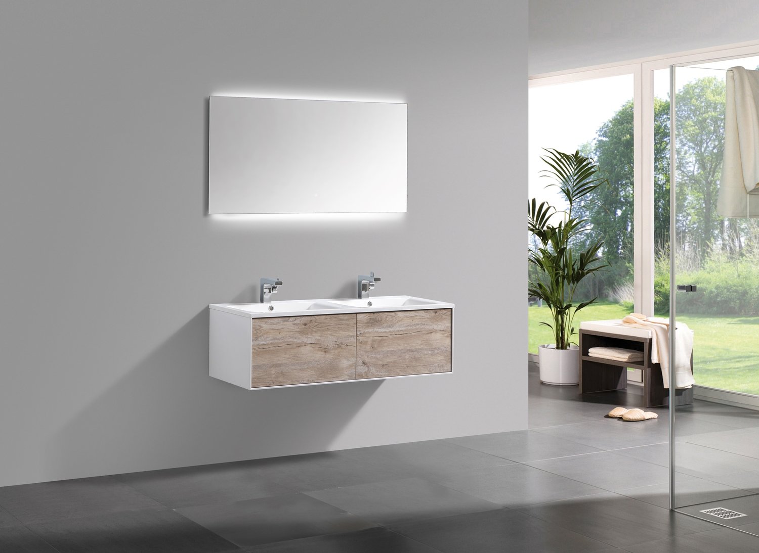 MEUBLE SALLE DE BAIN SUSPENDU ELEGANCE LENA 1200 CHENE / BLANC