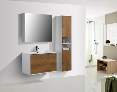 Meuble salle de bain assorti laqué motif bois