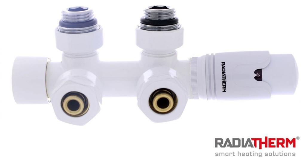 VANNE DESIGN DOUBLE MUR BLANC: TETE + CORPS + 2 RACCORDS MEC. + 2 MAMELONS RED.