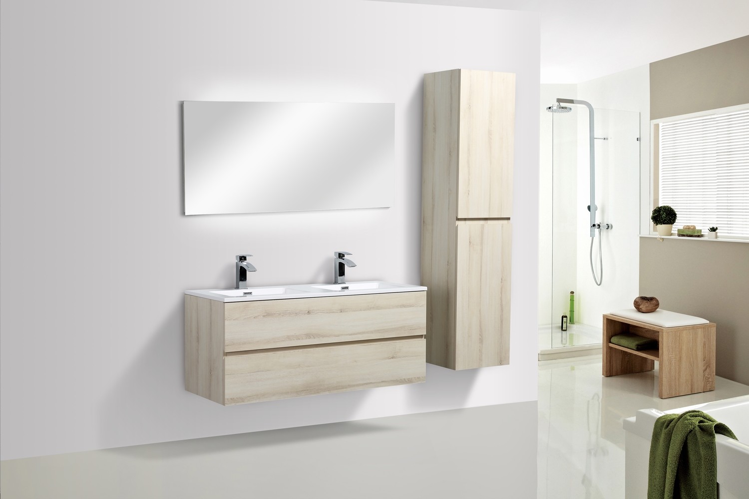 MEUBLE SALLE DE BAIN NEW ELITE ANGELA 1200 CHENE CLAIR double