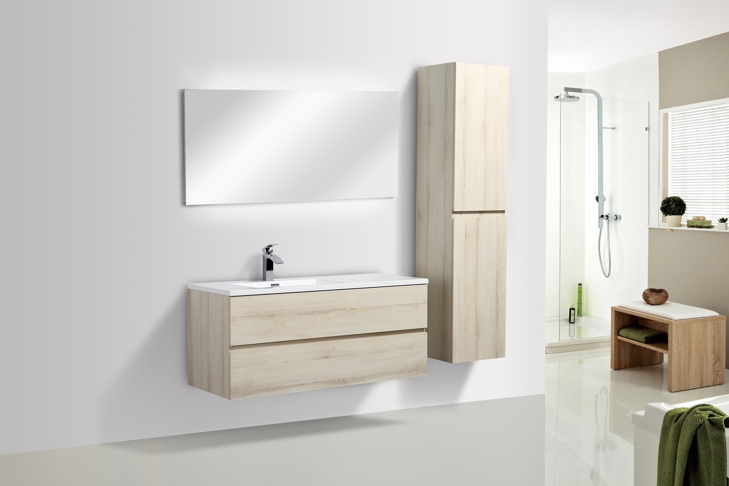 MEUBLE SALLE DE BAIN NEW ELITE ANGELA 1200 CHENE CLAIR gauche